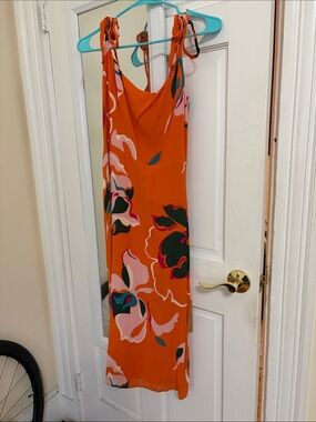 Reformation Orange Floral Tie-Shoulder Midi Dress